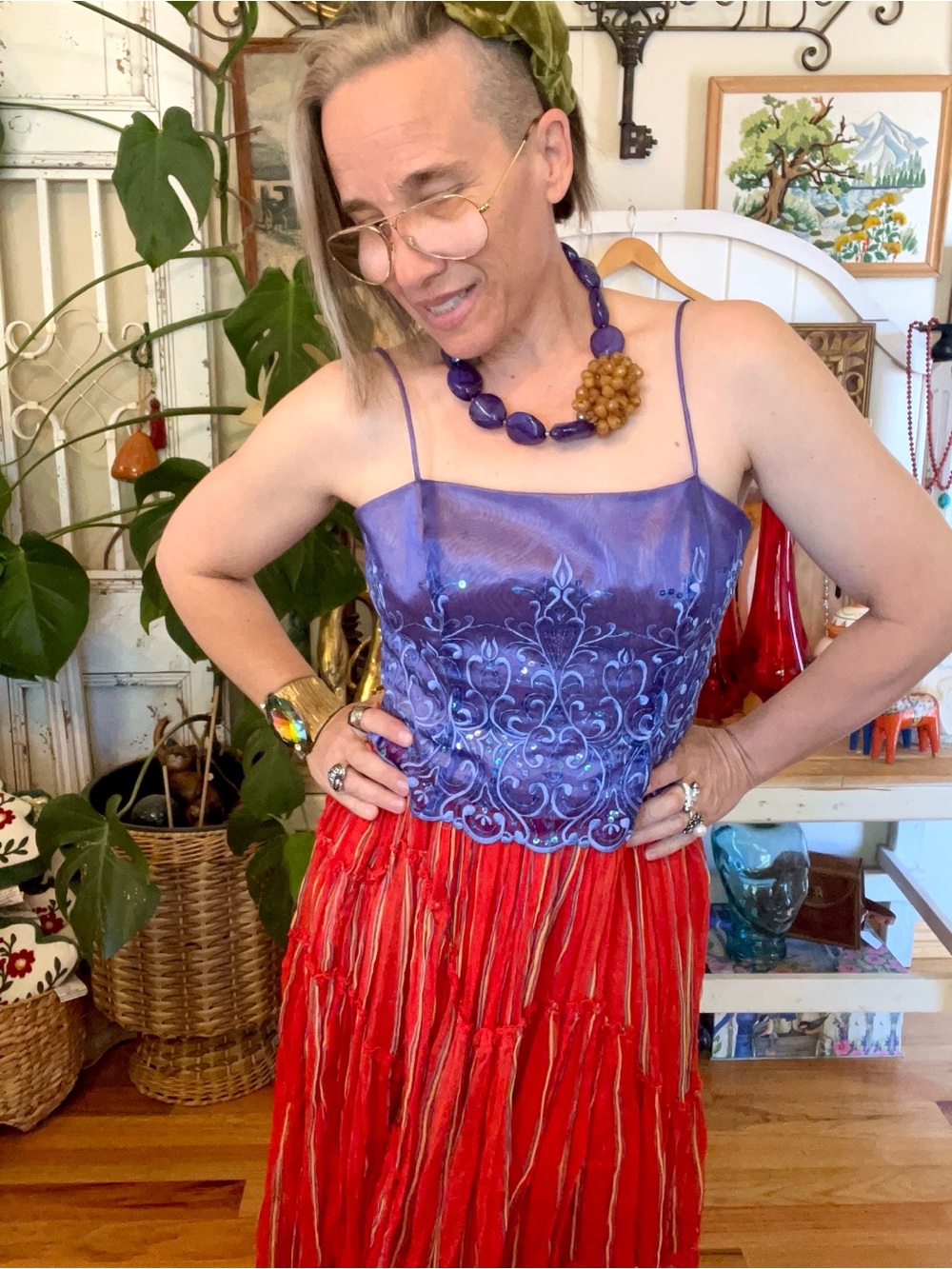 Vintage 90’s Morgan & Co Periwinkle Mermaid Sequin Lace Corset Bodice Top